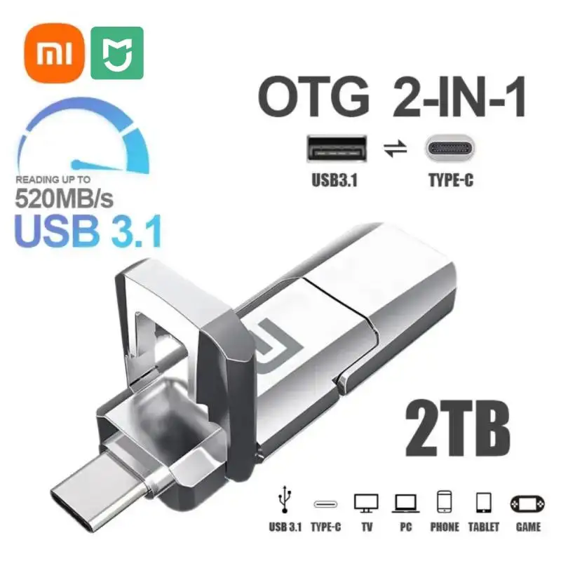 XIAOMI Mijia USB 3.1 Flash Drive 2TB High-Speed Pen Drive 1TB Metal Waterproof Type-C USB Memory For Computer Storage Devices