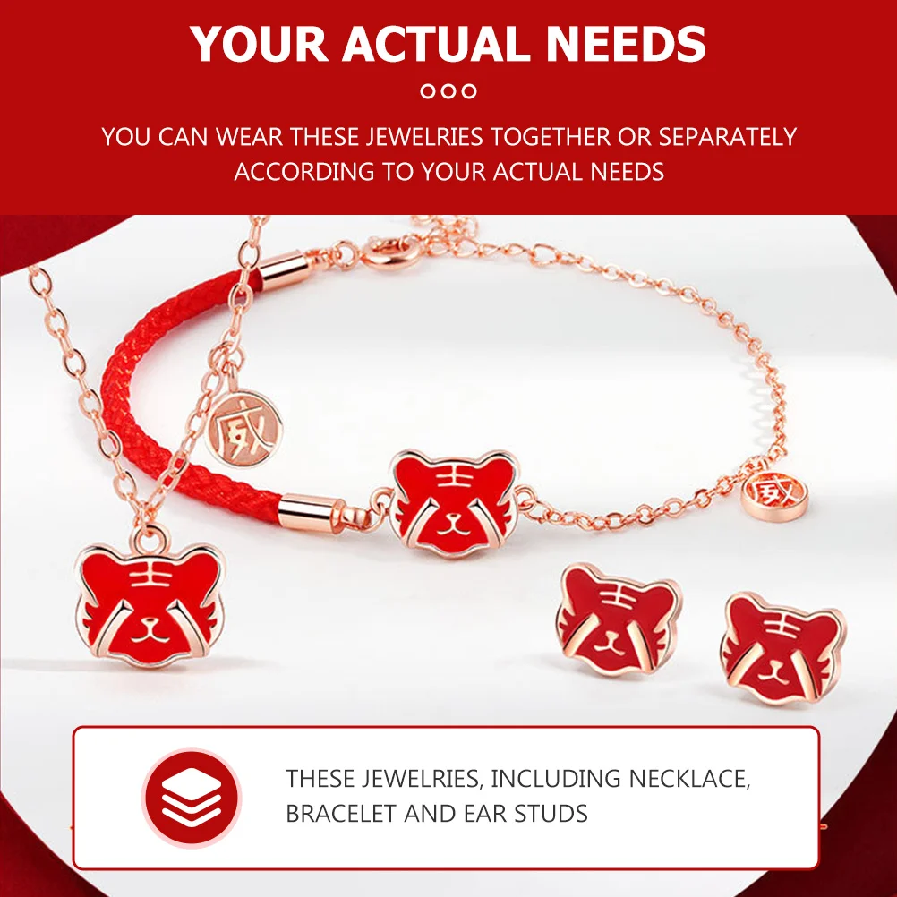 

1Set Chinese Necklace Ear Studs Bracelet 2022 New Year Jewelries Chic Beautiful Look Outfits Dresses Tshirts