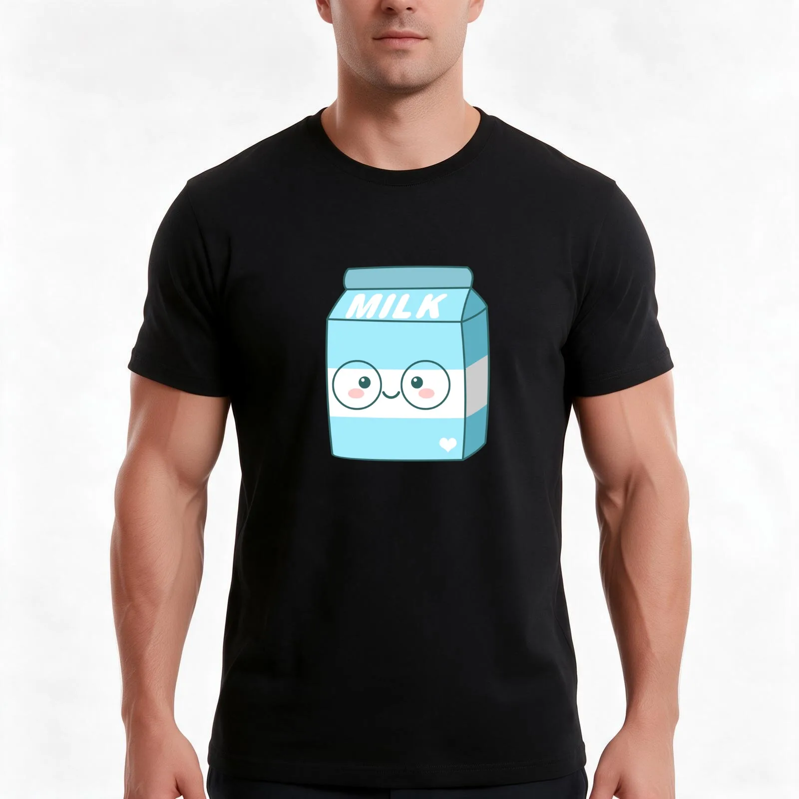 Kawaii Milk T-Shirt, Summer Casual Cotton Tee, Oversized Streetwear Tops, Vintage Graphic Print, Loose Fit Short Sleeve