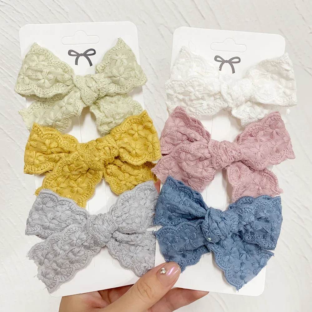 Meninas bonito bordado bowknot grampos de cabelo seguros, Boutique arcos, grampos de cabelo, presilhas bonitos, Headwear, crianças, acessórios do bebê, 1pc