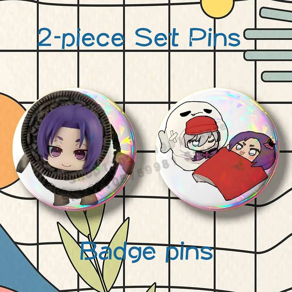 Kawaii S-Seishiro Nagi NagiReo Brooches for Backpack Accessories 25 32 44 58 75mm Round 2-piece set Free Mix