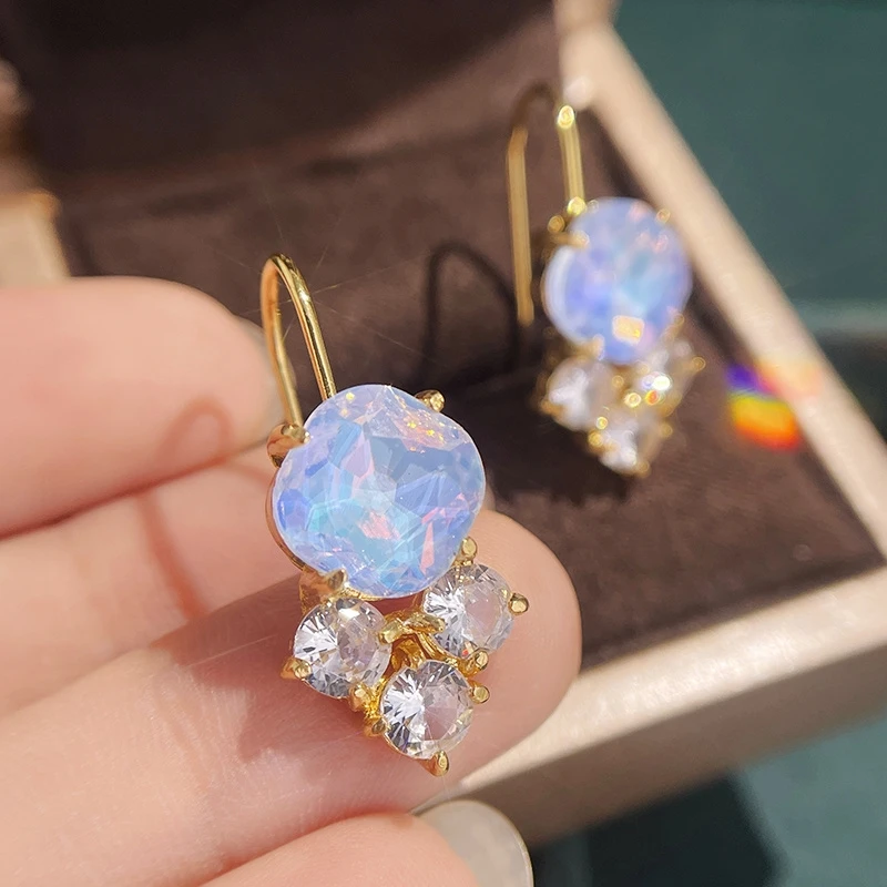 New Rainbow Zircon Pendant Earrings, Blue Zircon Earrings, Cute and Fashionable Women\'s Jewelry Accessories