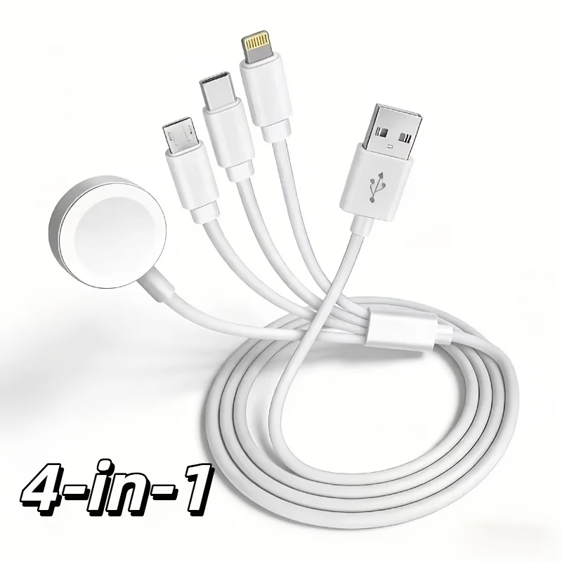 4‑in‑1 Multi‑Port Charging Cable for iWatch Ultra SE 10‑1, for iPhone 15‑11 Pro Max Android Phone USB Fast Charger Cord