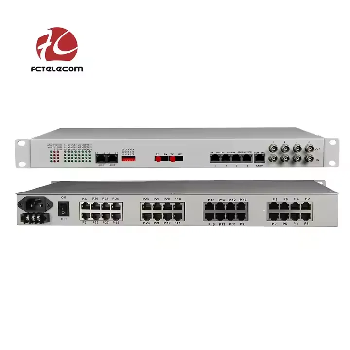 32 Channel Tel  FXO/FXS Over Fiber pPCM Multiplexer With 4 E1 4 10/100M Ethernet  4 RS232/485/422 Serial Port