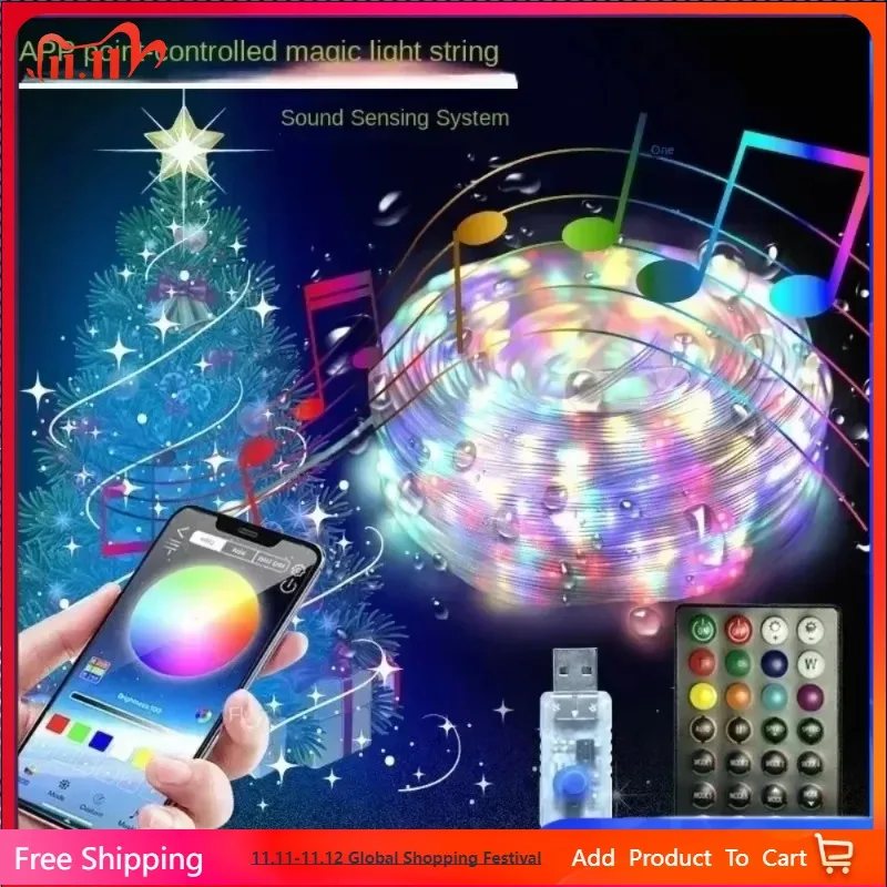 

15M RGB Christmas Tree Decoration Light String Outdoor Garden Garland USB Bluetooth APP Fairy Lights Strings Holidays