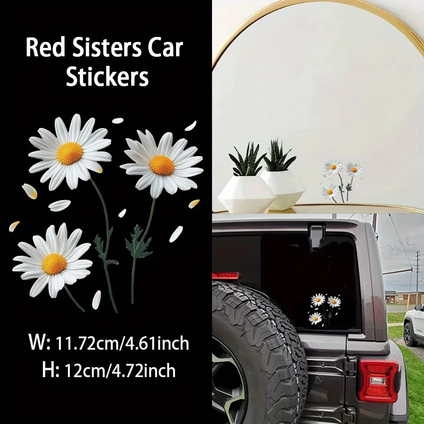 White Daisy Flower Sticker, Waterproof Vinyl Decal for Car Laptop Fridge Motorcycle Window