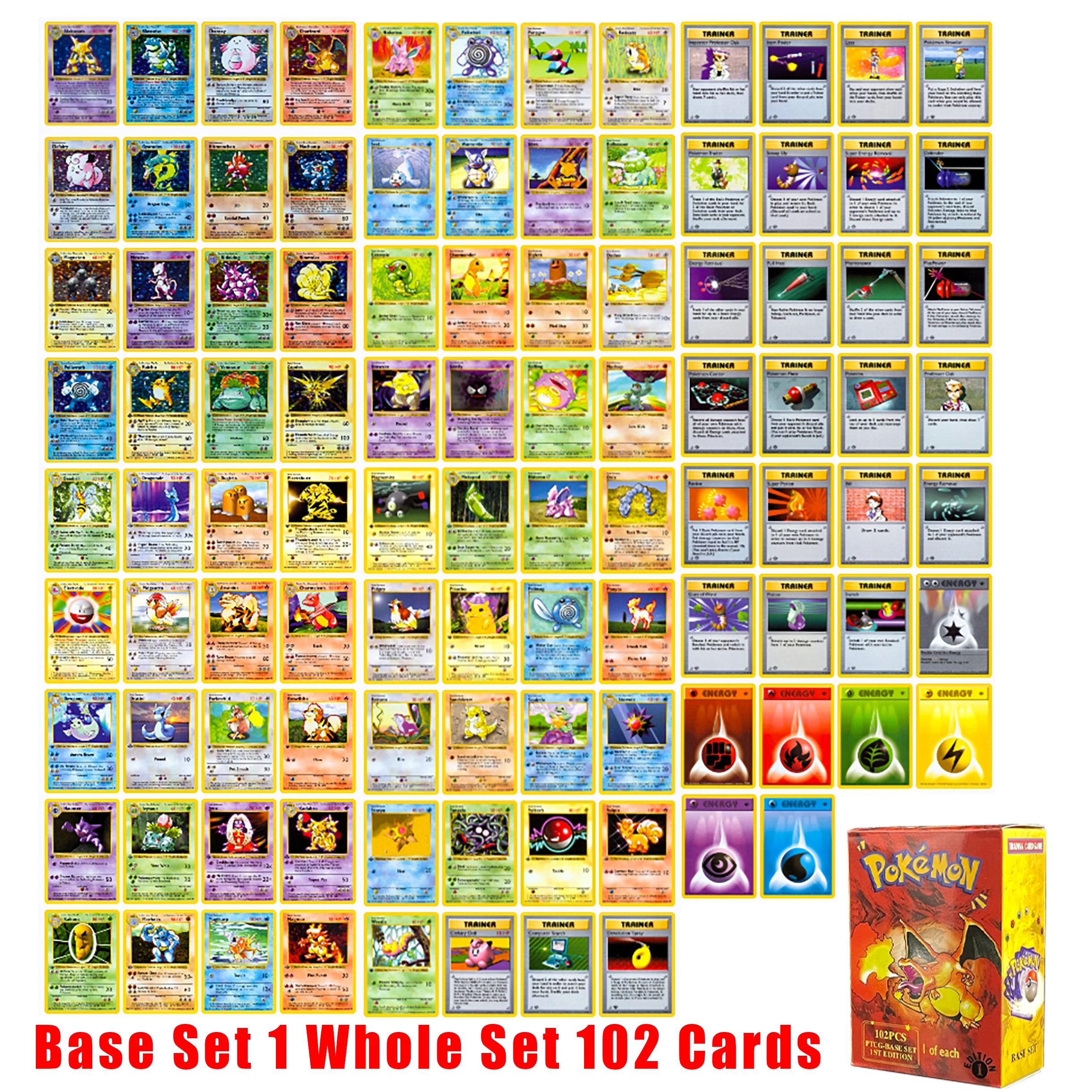 PROXY 16 Stuks PKM Kaart Basisset-1 Zeldzame Verzamelkaarten Alakazam/Gyarados/Venusaur/Charizard Ptcg Hobby Display Speelgoed en Cadeaus
