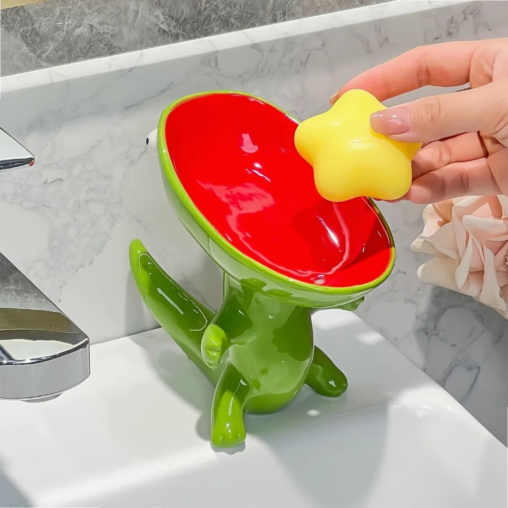 Abstract Lizard Ceramic Soap Dish Drainer Cartoon Bathroom Soap Holder Plate Storage Rack Decor Organizer