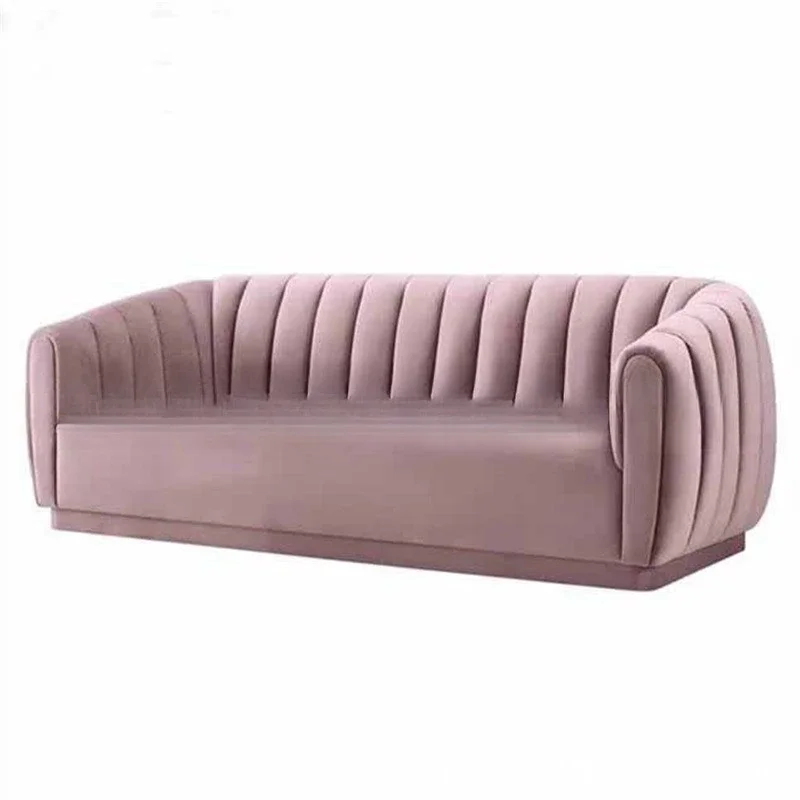 

Nordic modern living room fabric three-person sofa furniture cafe studio curved pink flannel sofa