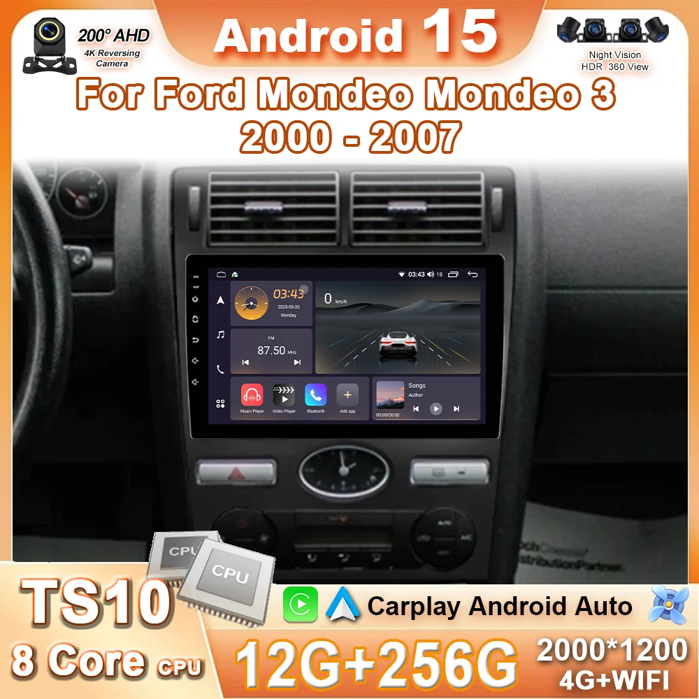 Car Radio Android 15 For Ford Mondeo MK 3 2000 2001 2002 2003 2004 2005-2007 Carplay Android Auto Multimedia Player 4G+WIFI GPS