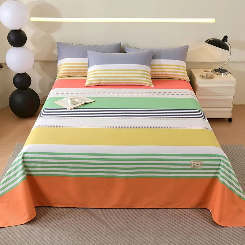 

Color Stripes Soft Cotton Coarse Cloth Bed Sheet Thick Single Double Bedsheet Comfortable Durable Breathable Bed Sheets Queen