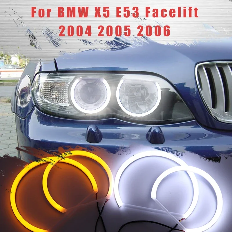 LED SMD Cotton Light Switchback Angel Eye  Ring DRL Kit for BMW X5 E53 Facelift 2004 2005 2006