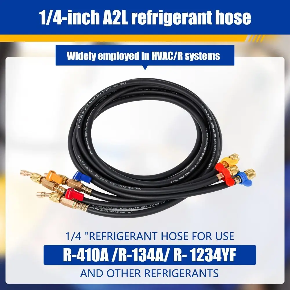 Rubber Charging Hose Set Fluorinated Tubes Fluoridation Detection Refrigerant Charging Hoses 4000psi Burst Pressure