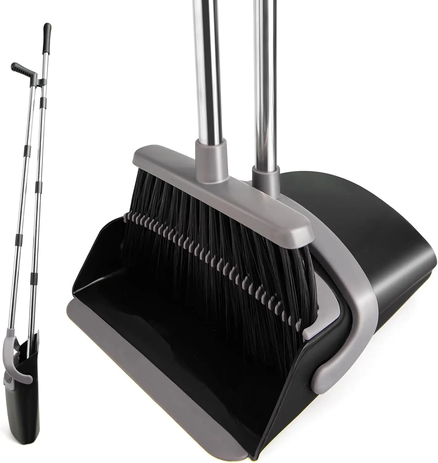 

Long Handle Broom & Dustpan Set, Lightweight Combo for Home Indoor Outdoor Sweeping, Kitchen Office Lobby, Charcoal