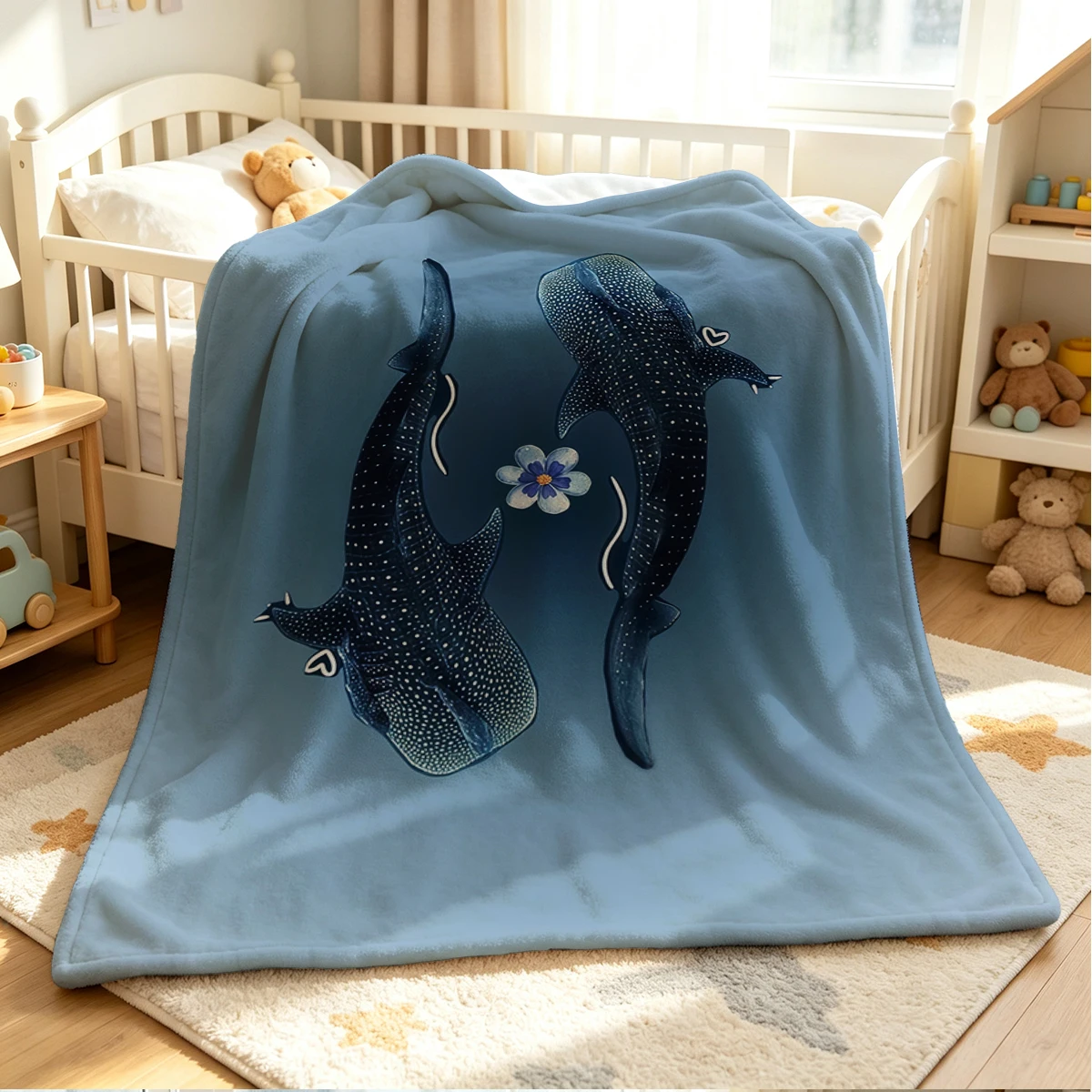 Whale Pair Flannel Blanket Warm Soft Halloween Christmas Couch Warm Cozy Decorative Decor Gift for All Season