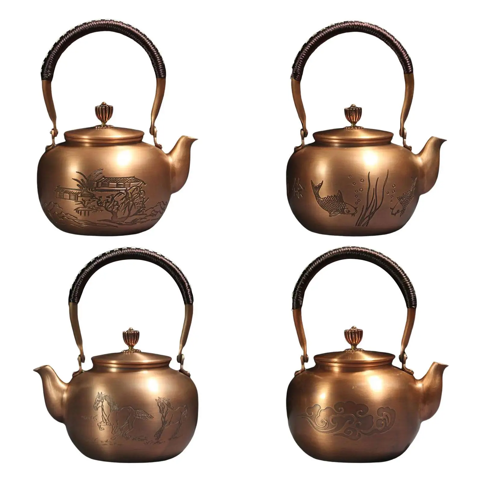 Copper Teapot with Ergonomic Handle Hot Water Kettle for Tea Home Party