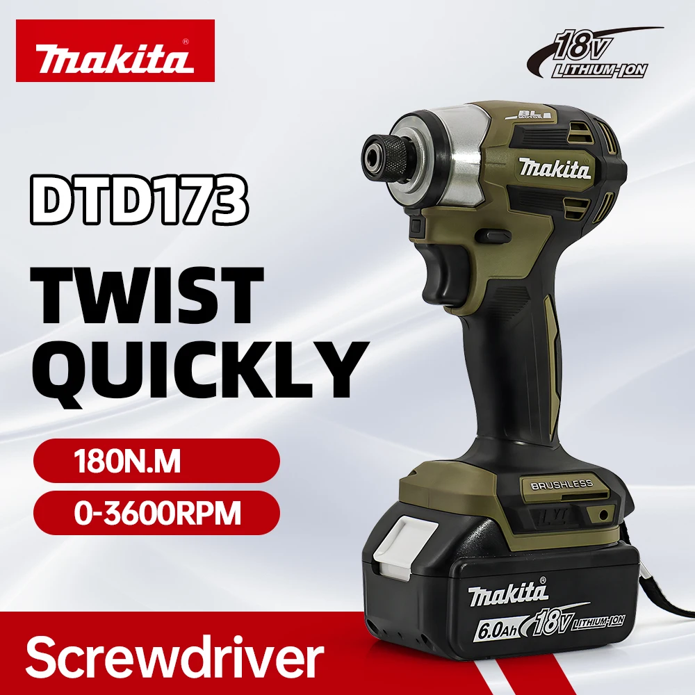 Makita DTD173 18V LXT Brushless Impact Driver 180Nm Compact Handheld Tool Green for Carpentry Assembly Home DIY