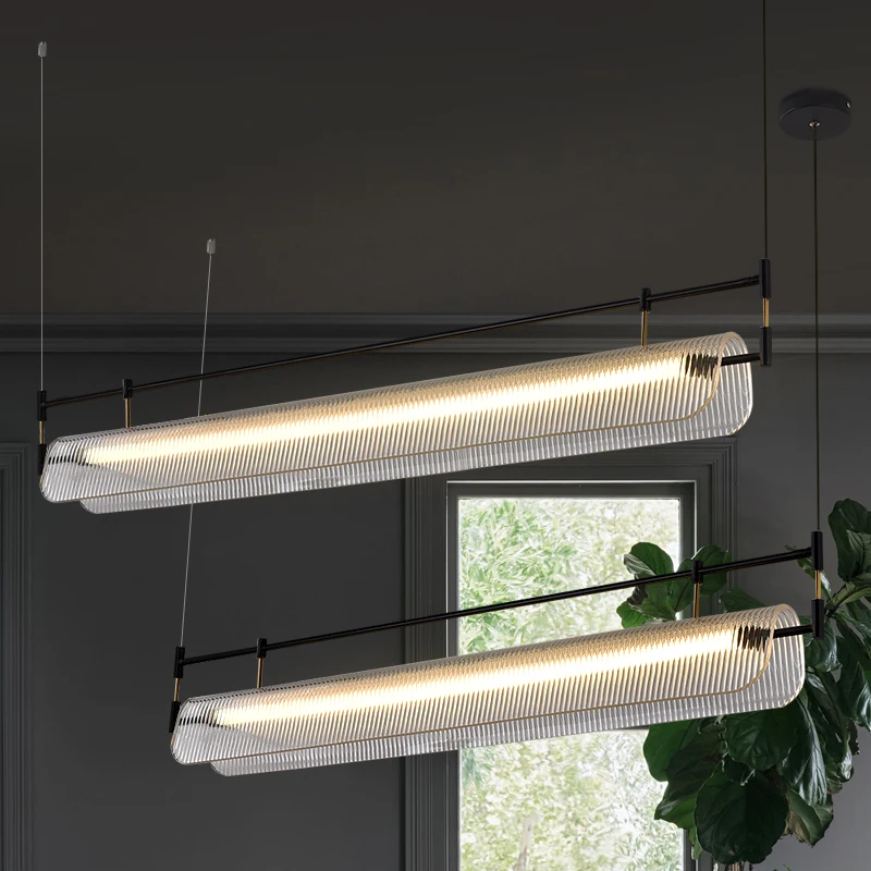 

Modern Minimalist Restaurant Pendant Lamps Designer Creative Luminaire Dining Hall Bar Table One Word Fixture Indoor Lighting