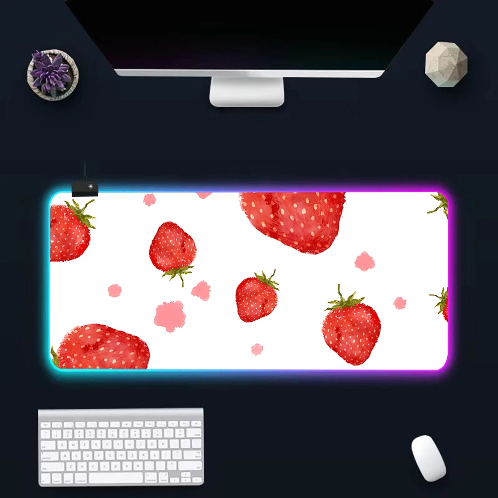 Cute cartoon fruit doodles RGB Pc Gamer Keyboard Mouse Pad Mousepad LED Glowing Mouse Mats Rubber Gaming Computer Mausepad