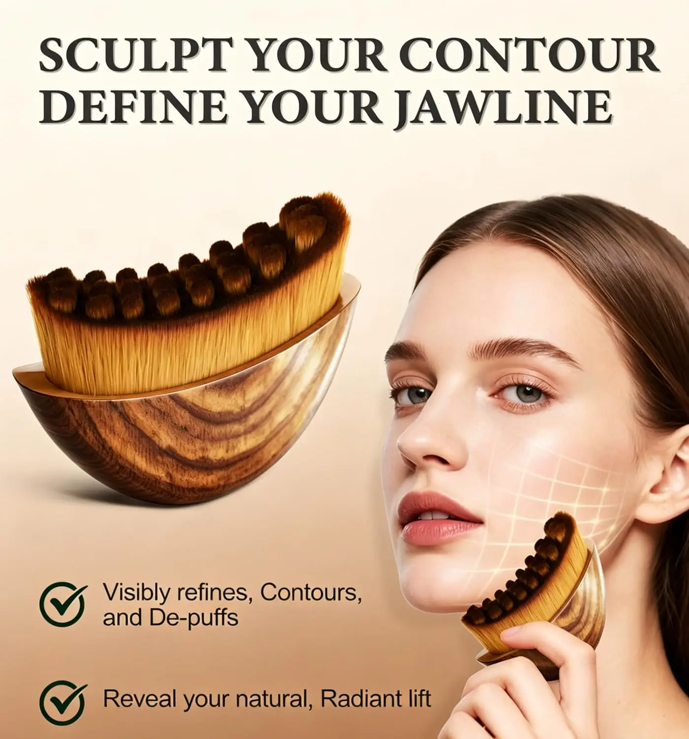Ergonomic contour facial brush manual lymphatic drainage massager suitable for facial cleaning and styling, with soft bristles and portable beauty tools such as facial massage tools and facial rollers