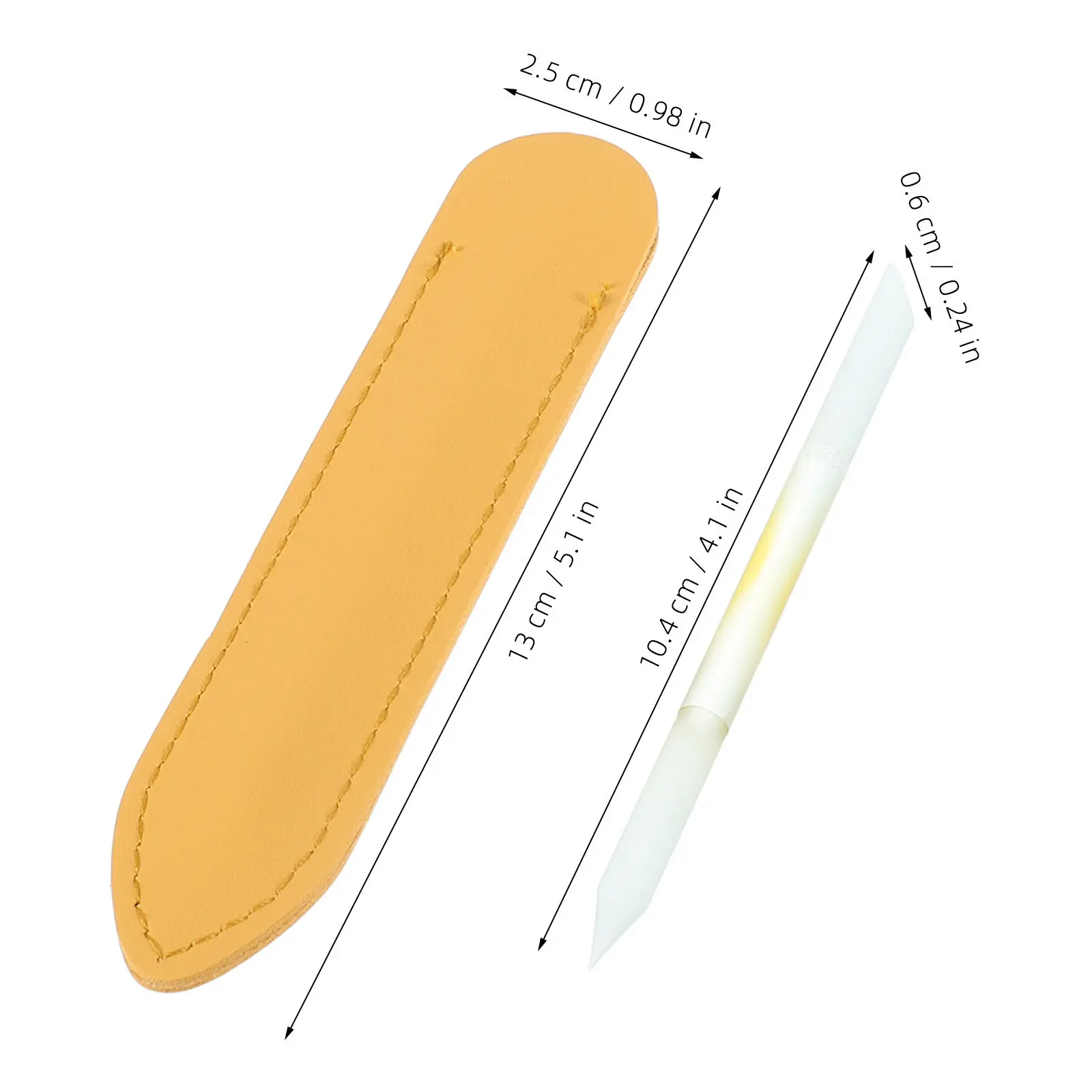 2Pcs Cylindrical Glass Nail Files Nano Crystal Gradient Purple Yellow Double Sided Cuticle Pusher Nail Refinement Tool PU Sleeve
