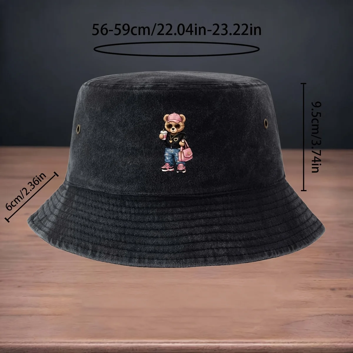 High-quality Printed Pink Crossbody Bag with Bear Pattern, Bucket Hat for Fishing and Lure Fishing, Foldable for Easy Storage an