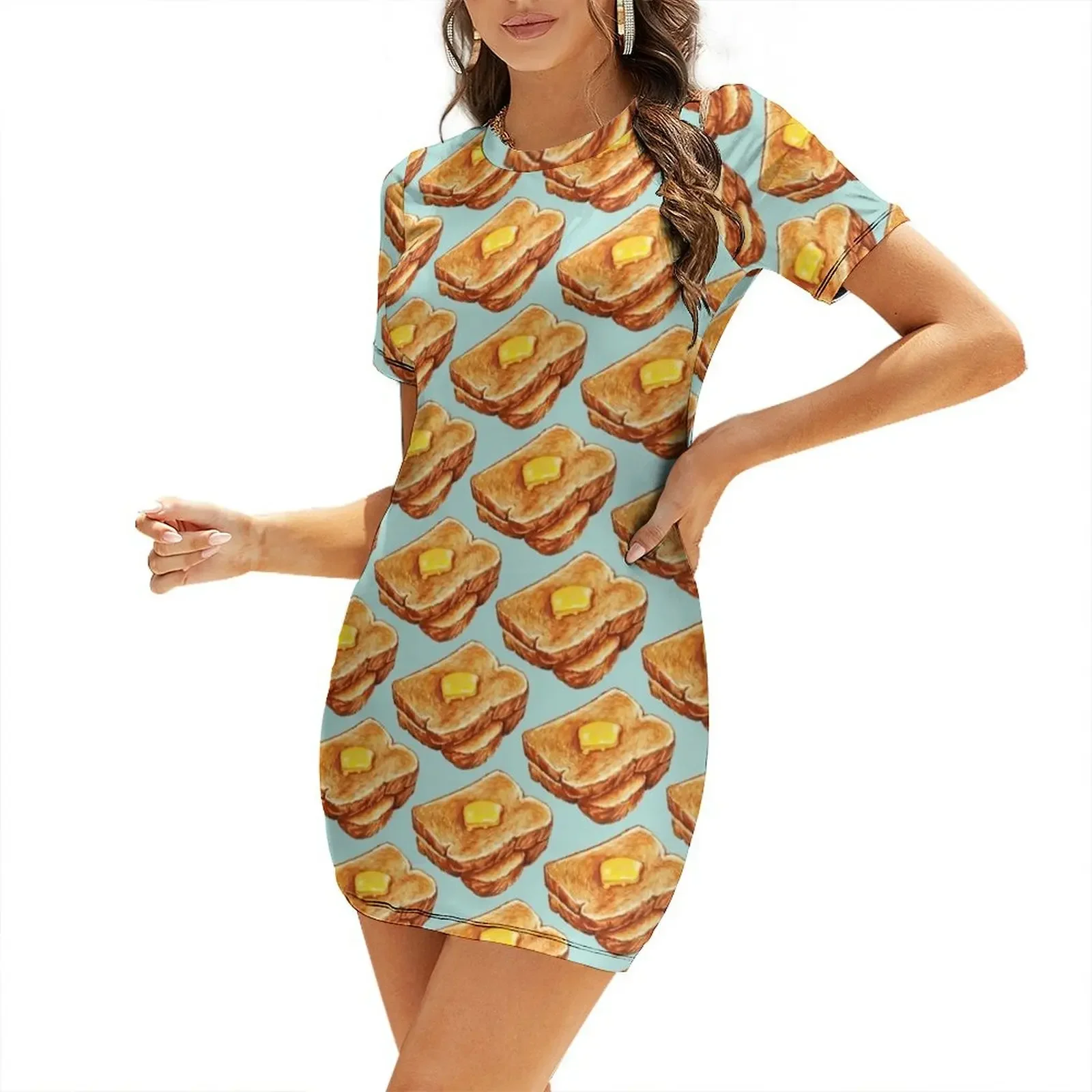 

Buttered Toast Pattern Short-Sleeved Dress Party dresses Women's summer dress Dress