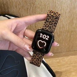 INS Magnetic Leopard Prints Mesh Bracelet Strap For Apple Watch 8 7 6 5 4 3 2 SE Ultra Band For iWatch 41mm 49 45 44 42 40 38mm