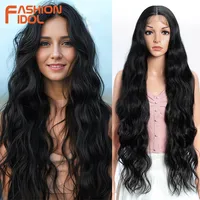 FASHION IDOL, pelucas onduladas de cuerpo suelto de 36 pulgadas/90cm, pelucas de encaje sintético para mujeres negras, pelucas de Cosplay Rubio degradado, fibra resistente al calor