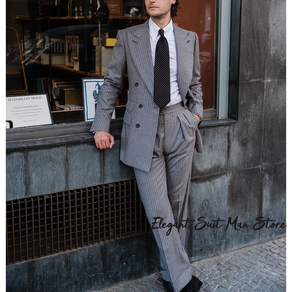 

Wool Thick Striped Business Suit 2-piece Set(Jacket+pants) Business suit workwear Double breasted striped suit Jacket suit pants