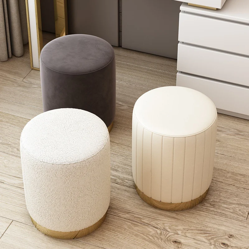 Cheap Round Wooden Stool Green Foot Stool Velvet Gold Metal Base Ottoman Stool