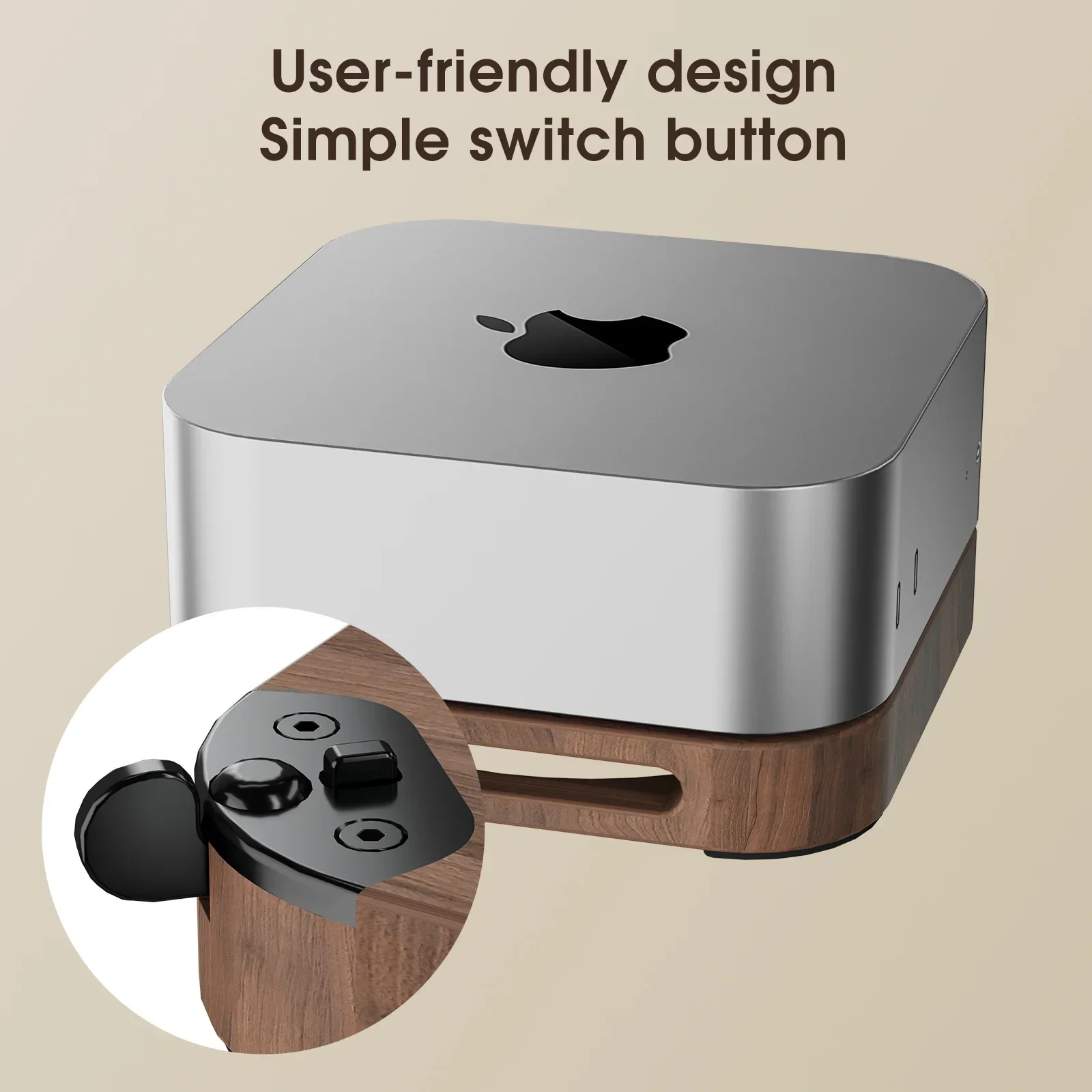 For Mac Mini M4 2024 Walnut Base Dustproof Cooling Stand External Switch Button Heightened Dustproof Design PC Accessories