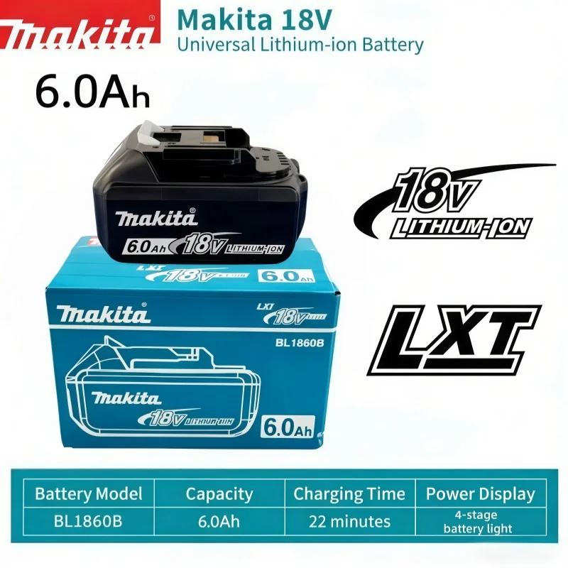 100% original Makita battery, 18V 6.0Ah rechargeable battery, replacing Makita BL1830BL1840BL1850BL1860B, power tool battery