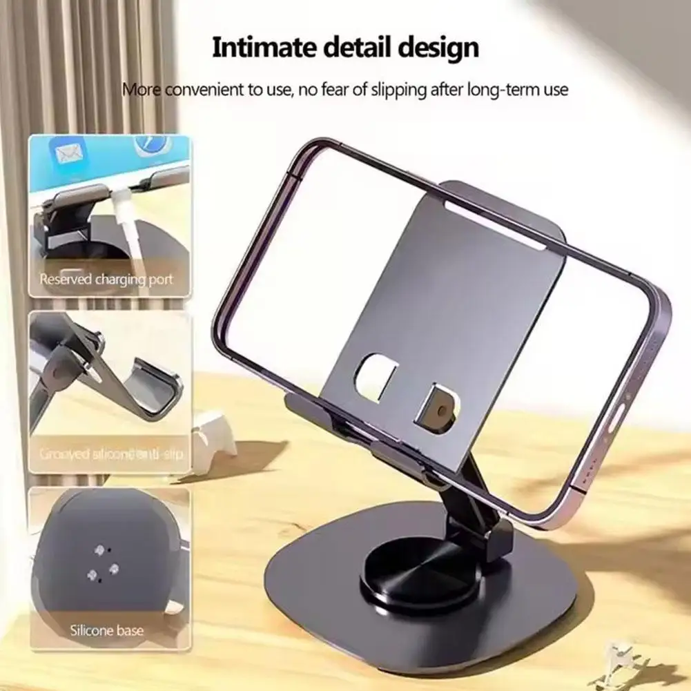 For iPhone 360 Degrees Rotatable Metal Desktop Tablet Support Phone Mobile Stand Holder Table Extend Desk Foldable Holder X7B9