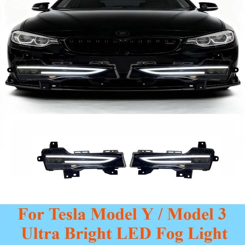 

For Tesla Model Y / Model 3 Ultra Bright LED Fog Light DRL Sequential Flow Bumper Lamp Car Upgrade Modification Accessories