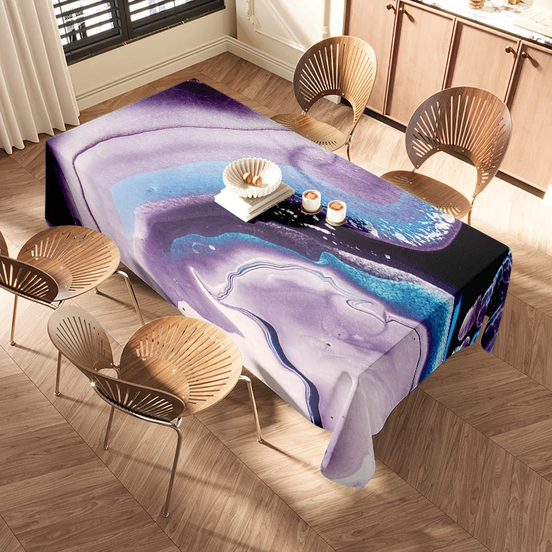 Modern Style Abstract Design Tablecloth Waterproof Anti-Slip Dining Room Decoration 3D Printing Flower Pattern Purple Blue White