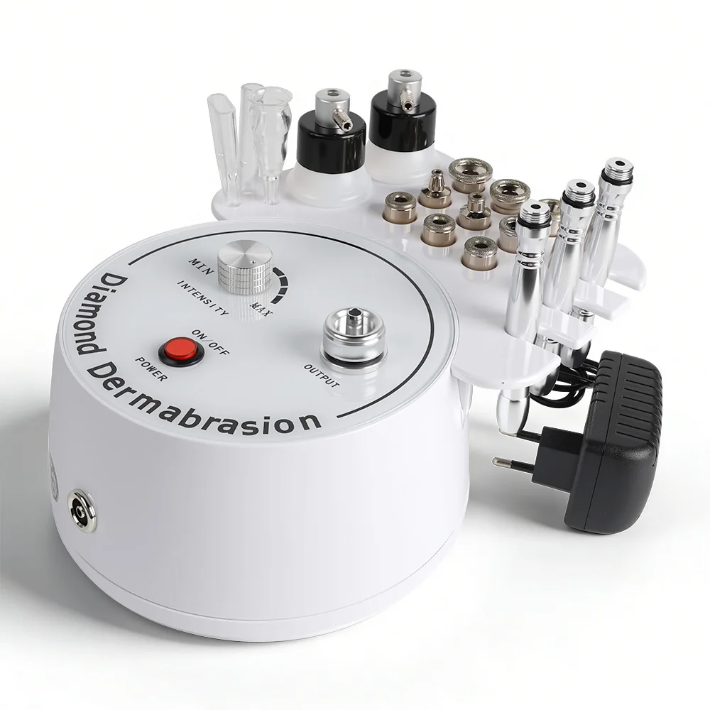 Professional 3 in 1 Diamond Dermabrasion Machine featuring Diamond Microdermabrasion, Spray Bottle Hydration, and Vacuum Glass Tube Therapy for skin resurfacing, pore cleansing, blackhead removal, and facial rejuvenation. Ideal for beauty salons, spas, and aesthetic clinics. 3 in 1 Diamond Dermabrasion Machine
