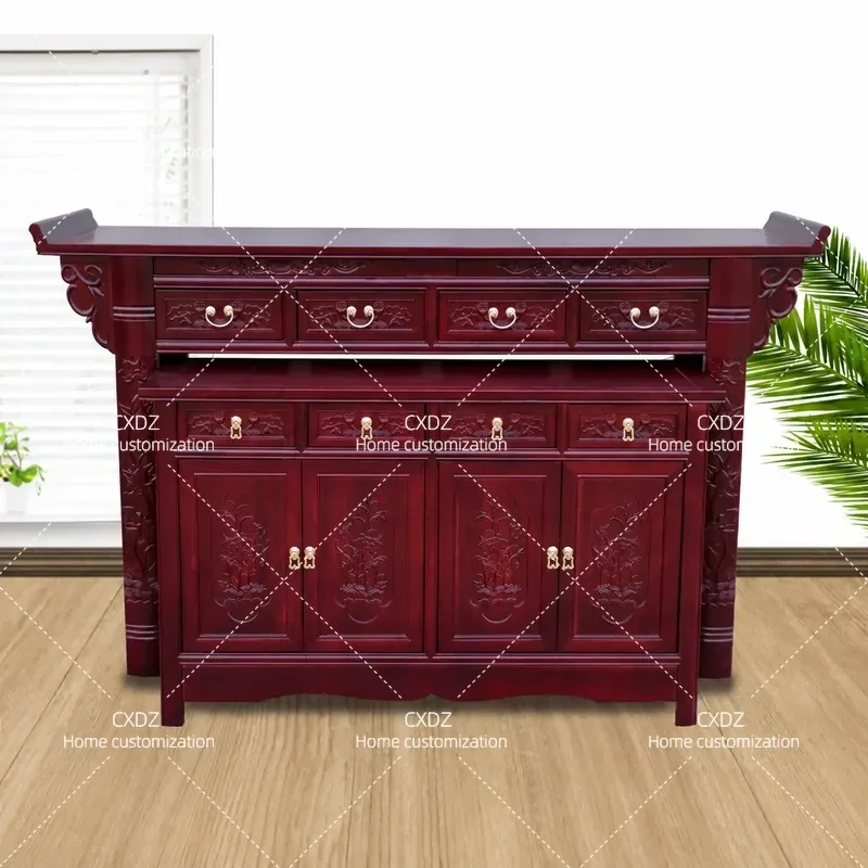 Chinese Style Old Elm Offering Table Buddhist Altar Multi Layer Tribute Stand Living Room Incense Cabinet God of Wealth