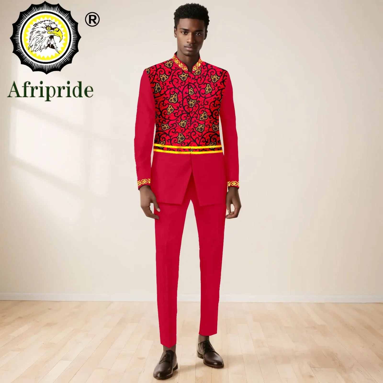 African Suits for Men Slim Fit Embroidery Single Breasted Full Sleeve Printed Blazer and Pants Set Formal Outfits 2416054