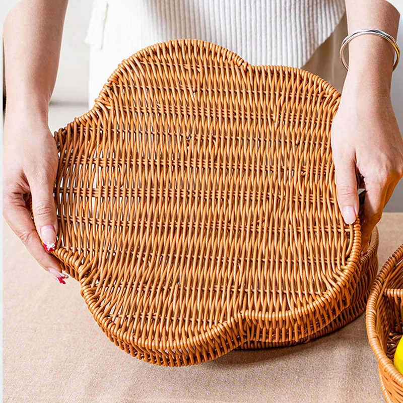 

Imitation Storage Basket Rattan Wicker Separate Packaging Multipurpose for Picnic Fruit Tea Snacks Bread Lightweight Durable