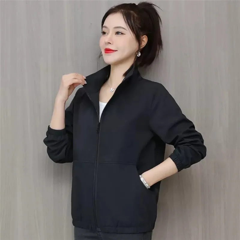 Fashion Windbreaker Female 2023 Spring Autumn New Korean Casual Stand Collar Zipper Tooling Jacket Ladies Loose Outerwear H2728