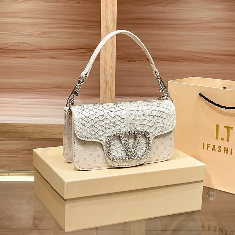 

​Designer Inspired 2025 Square Bag, Women's Elegant Rhinestone Crossbody, Unique Ostrich Sling, Bohemian​