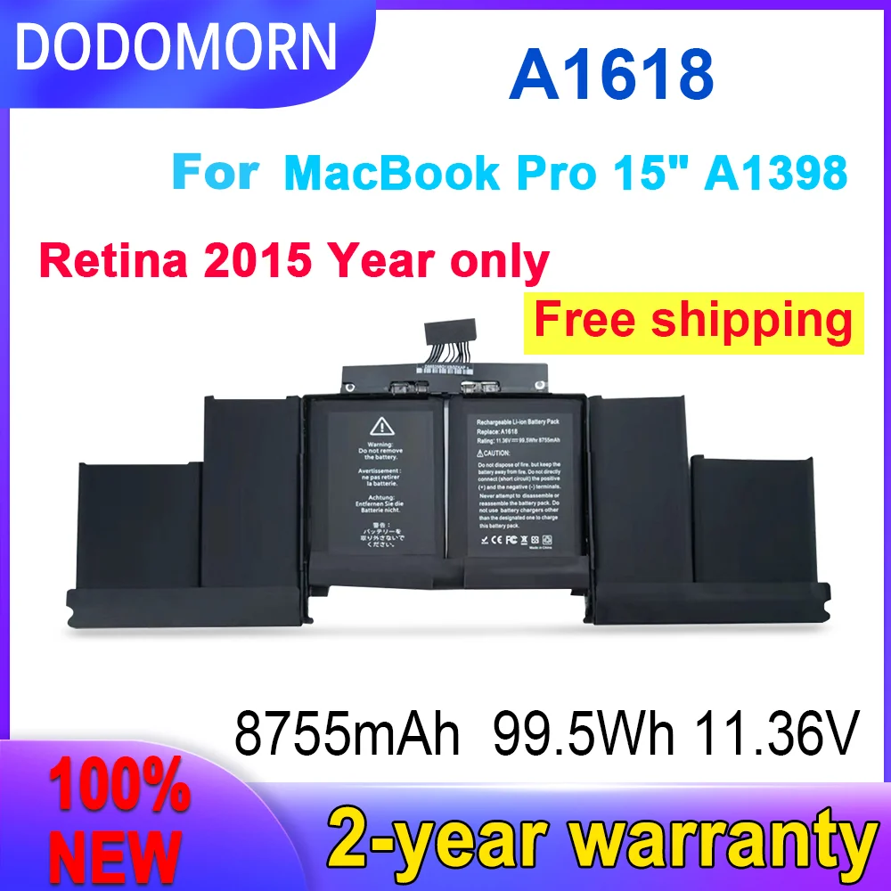 ドドメコーン-macbook-pro、a1618、8755mah、高品質、15インチ、a1398年、2015年版用ラップトップバッテリー、新品、高速配送