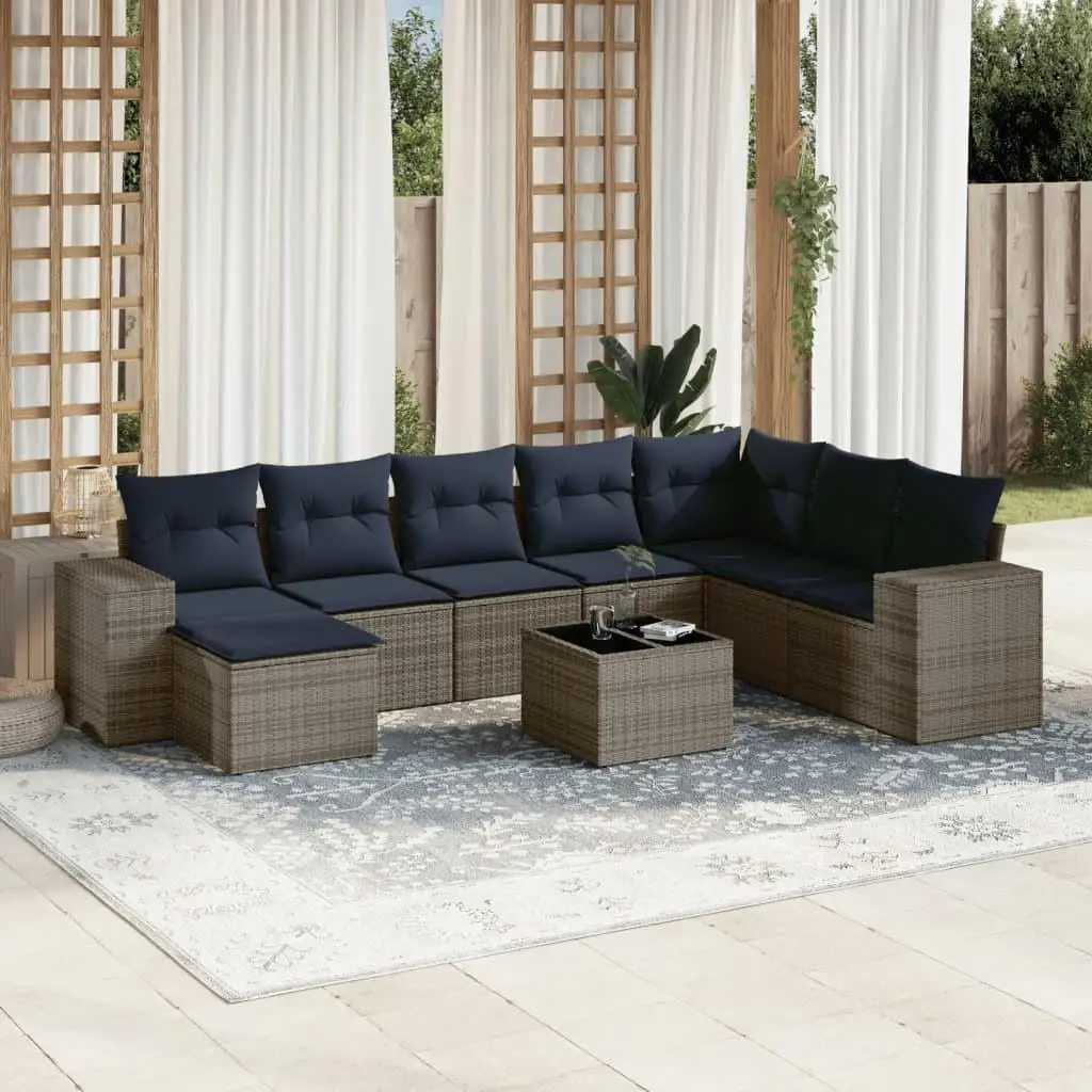 

9 Piece Gray Poly Rattan Patio Sofa Set with Cushions Outdoor Furniture Garden Seating