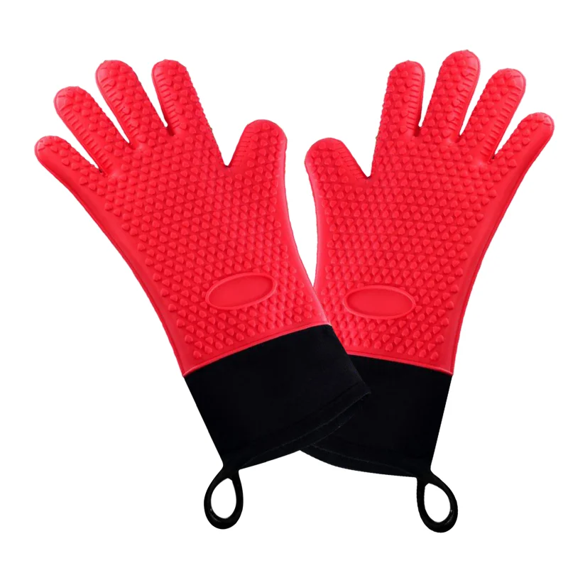 1Pc Double Layer BBQ Oven Gloves Silicone for Cooking Grilling Waterproof Mitts  kitchen utensils oven mitts