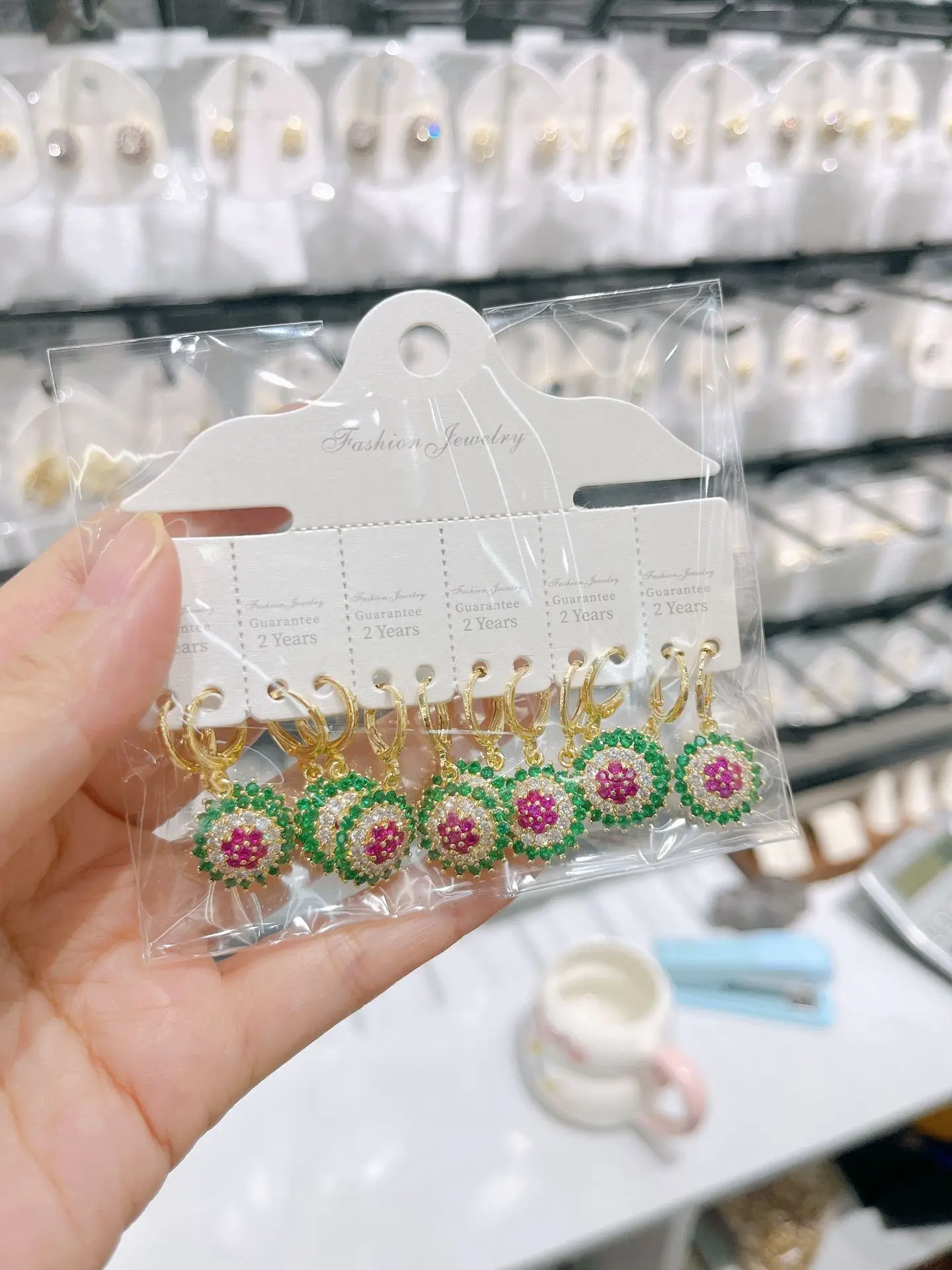 12Pairs Women's Colorful Full Drill Colored Zirconia Drop Earrings Ear Clips Fashion Jewelry Accessories for Wedding Gift