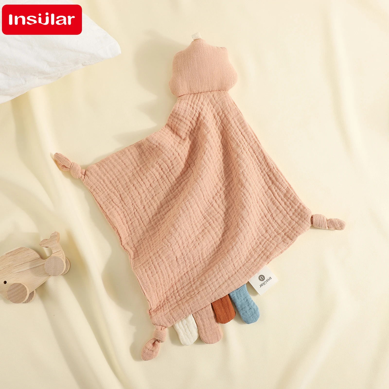 بطانية مهدئة للأطفال مصنوعة من القطن بنسبة 100% صديقة للبشرة مع علامات منديل دمية مساعدة للنوم للرضع من عمر 0 إلى 1 سنة