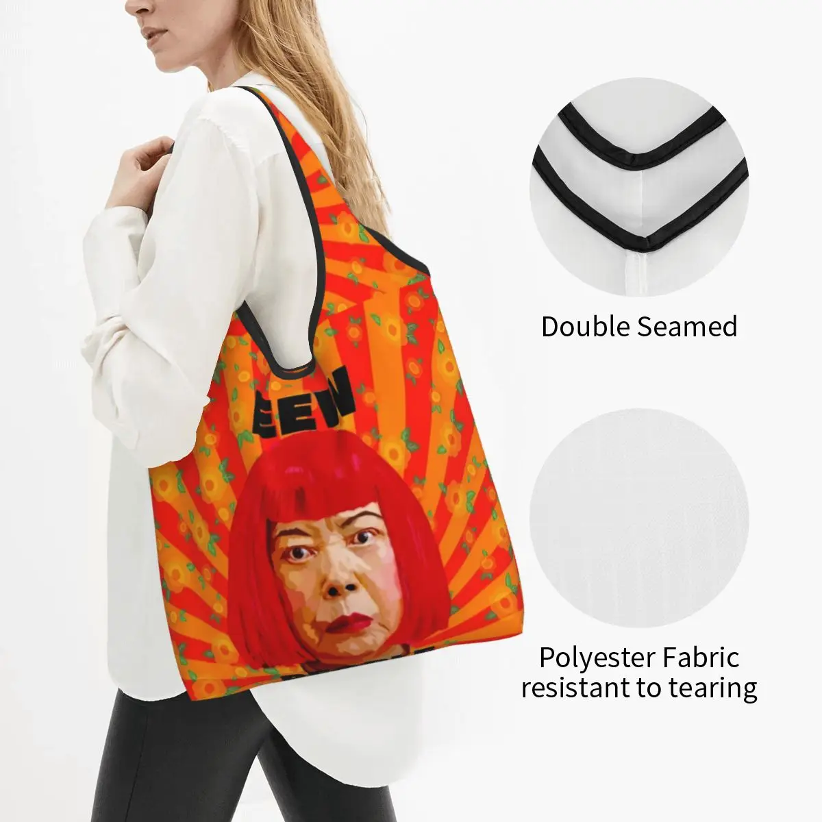 Eew People Humor Large Reusable Bags Shopping Machine Washable Foldable Yayoi Kusama Grocery Bags 50lb Heavy Duty Tote Bags