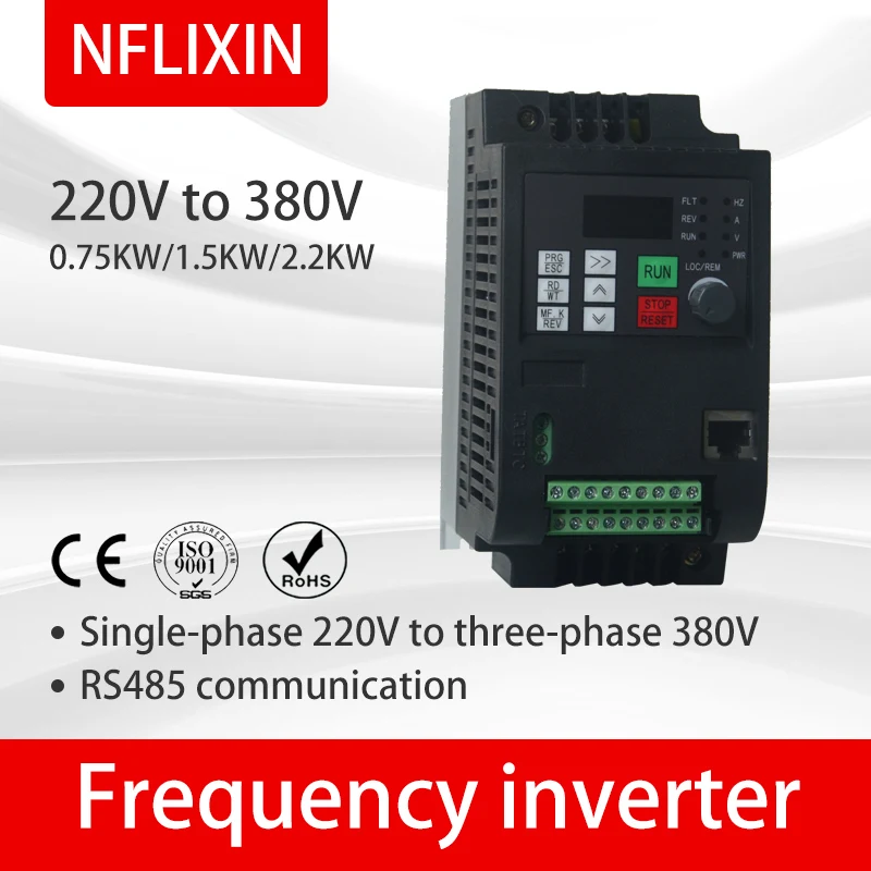 

NFLIXIN Frequency Converter - 0.75KW, 1.5KW, 2.2KW, 220V Single-Phase Input, 380V Three-Phase Output, Adjustable Speed