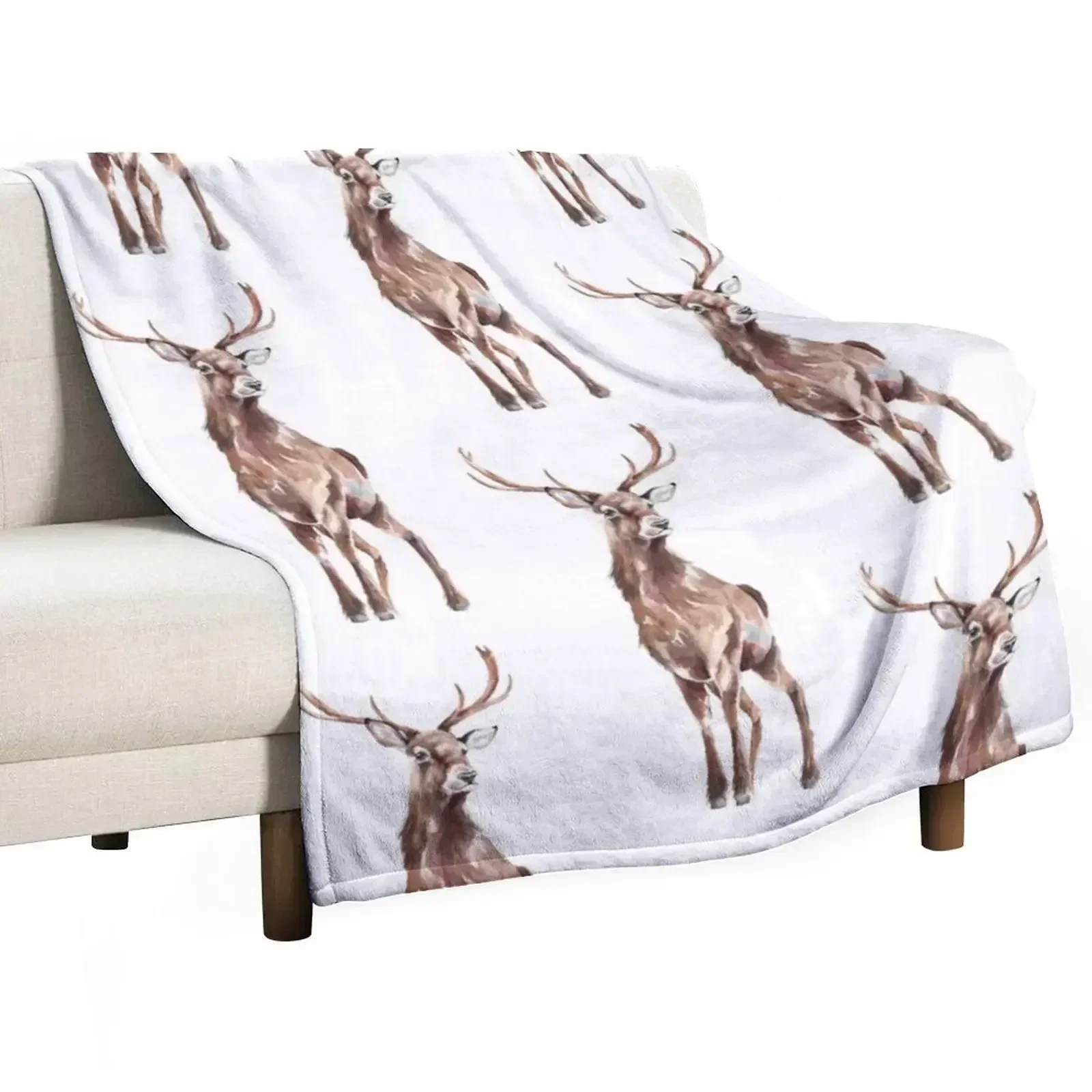 Stag Watercolour Throw Blanket blankets ands Flannel Multi-Purpose Blankets For Sofas Bed Fashionable Polar Blankets